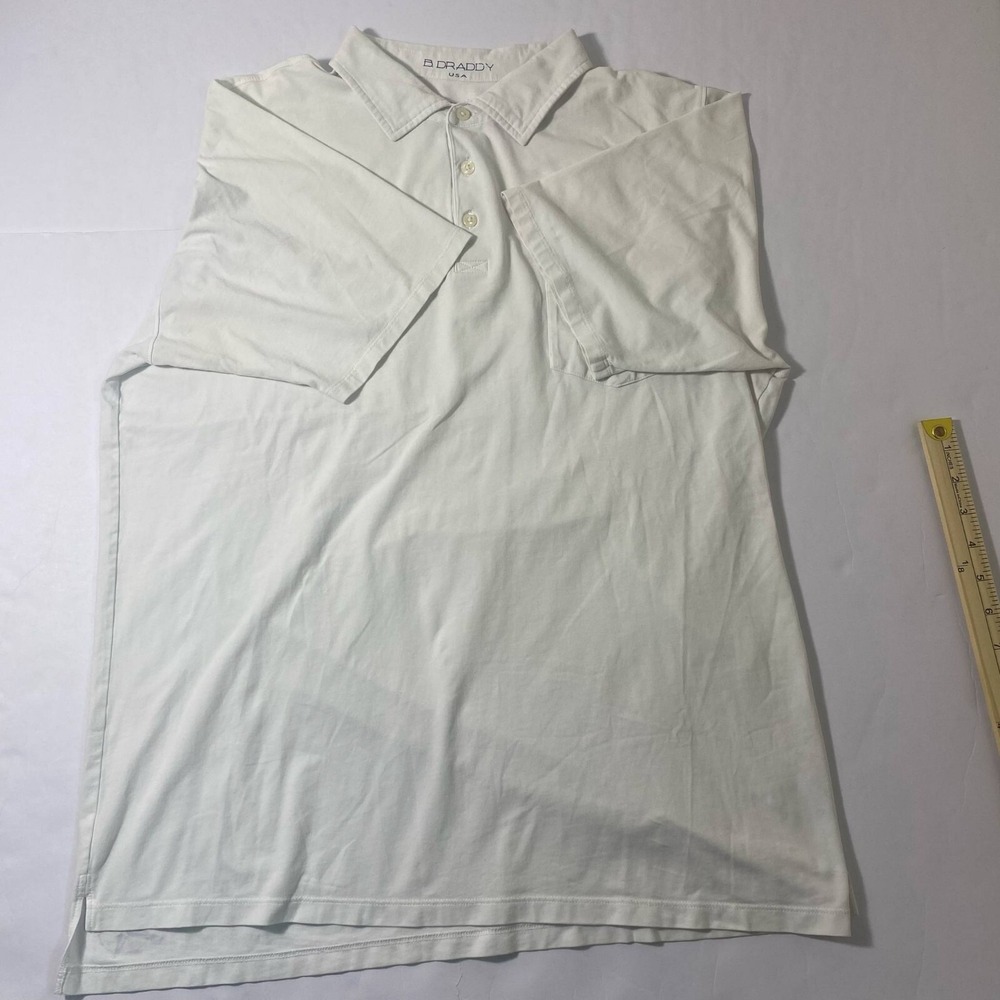 B. Draddy Pima Cotton Polo Shirt Men's L White Golf Patch Soft Peru Classic